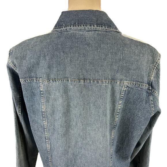 Christopher & Banks Jean Jacket Women Sz XL Stretch Blue Snap Front Casual Denim - Picture 6 of 10